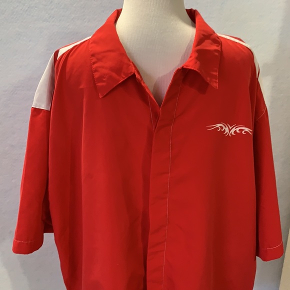 Red Racing Style Short Sleeve Button Down Shirt - Picture 2 of 12